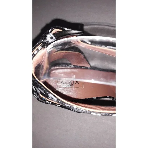 Alaia Black & Gray Floral Ankle-Strap Platform Sandals Pumps 39 IT (9) - Picture 4 of 5